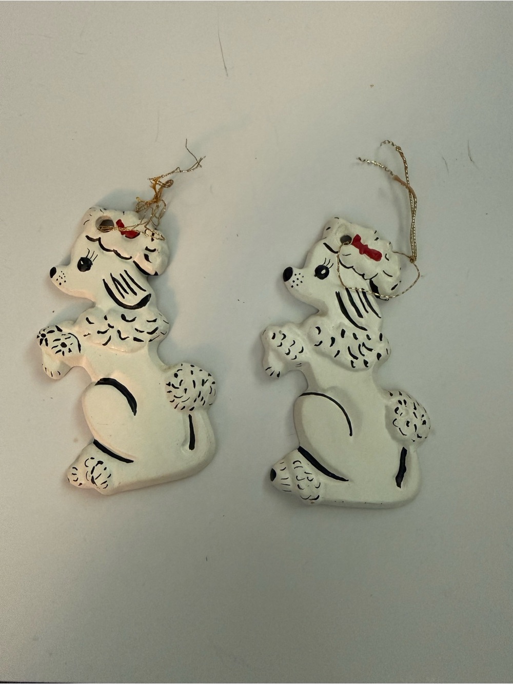 Vintage 1974 Ceramic Hand Painted Poodle Christmas Ornaments